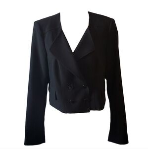White House Black Market LS Double Breasted Button Cropped Blazer Black Size 10